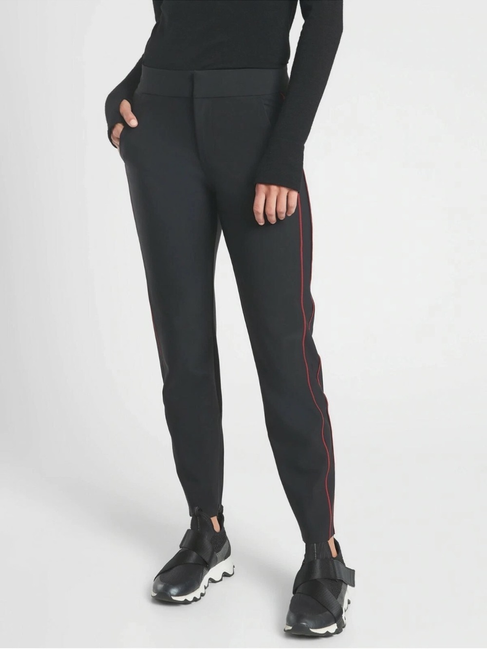 NWOT Athleta Stellar Novelty Trouser Pant Black & Red Piping Casual Women Size 4